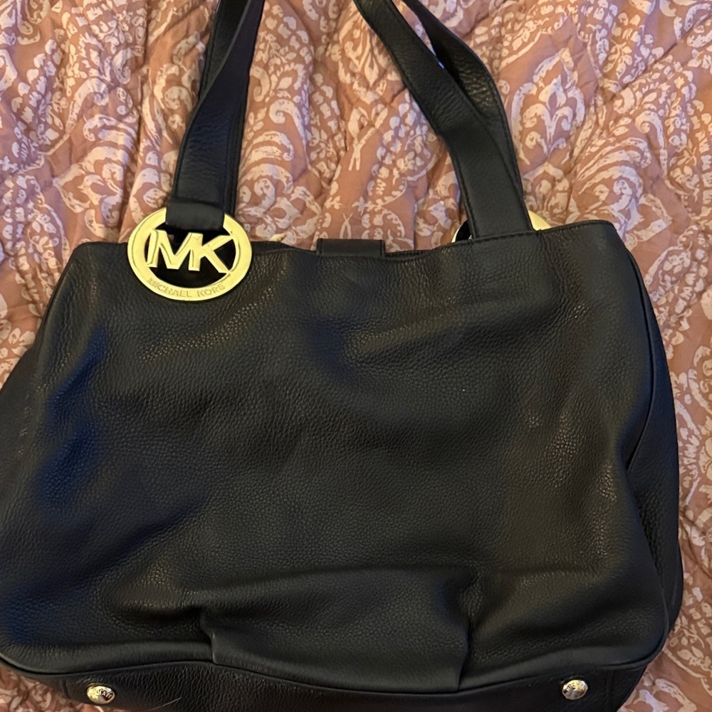 Michael Kors Black Shoulder Bag with Gold Accents